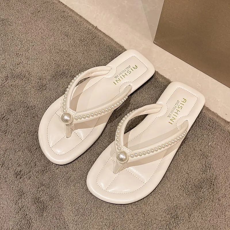 Flip-flops women's 2025 summer new Korean version fashion outer wear rhinestone toe flat heel beach cool slippers wholesale
