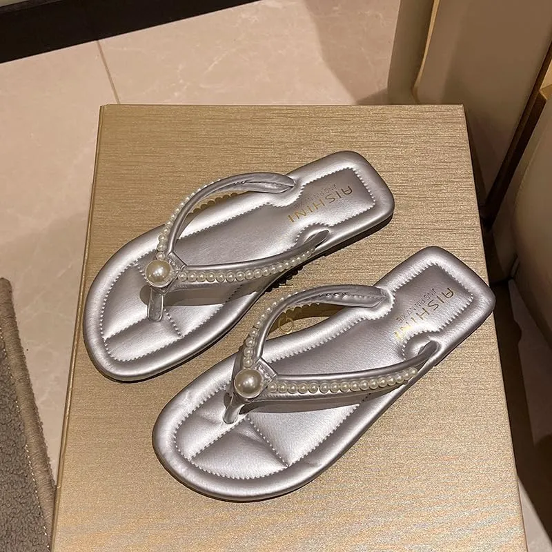 Flip-flops women's 2025 summer new Korean version fashion outer wear rhinestone toe flat heel beach cool slippers wholesale
