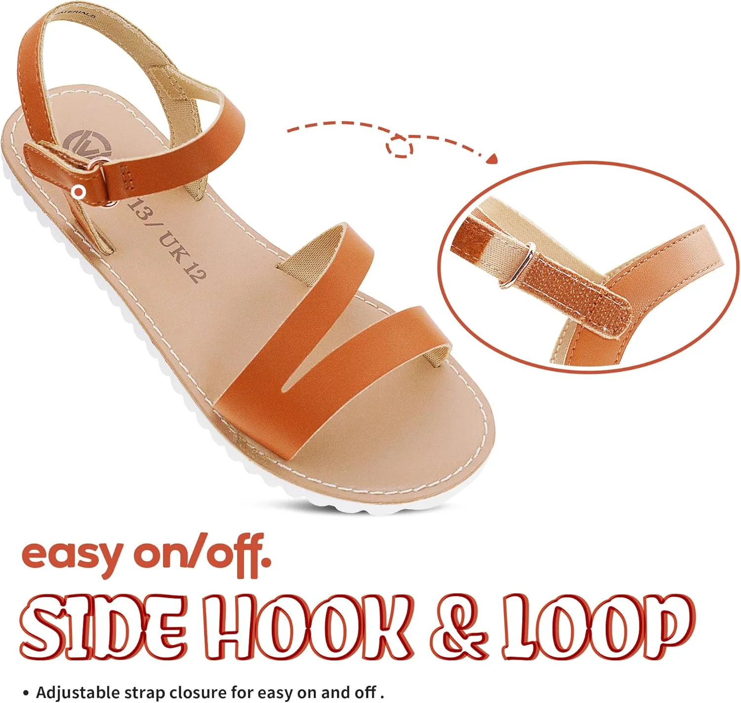FLYFUPPY Girls Sandals Strappy Open Toe Outdoor Flats with Hook and Loop Kid Summer Shoes for Girls