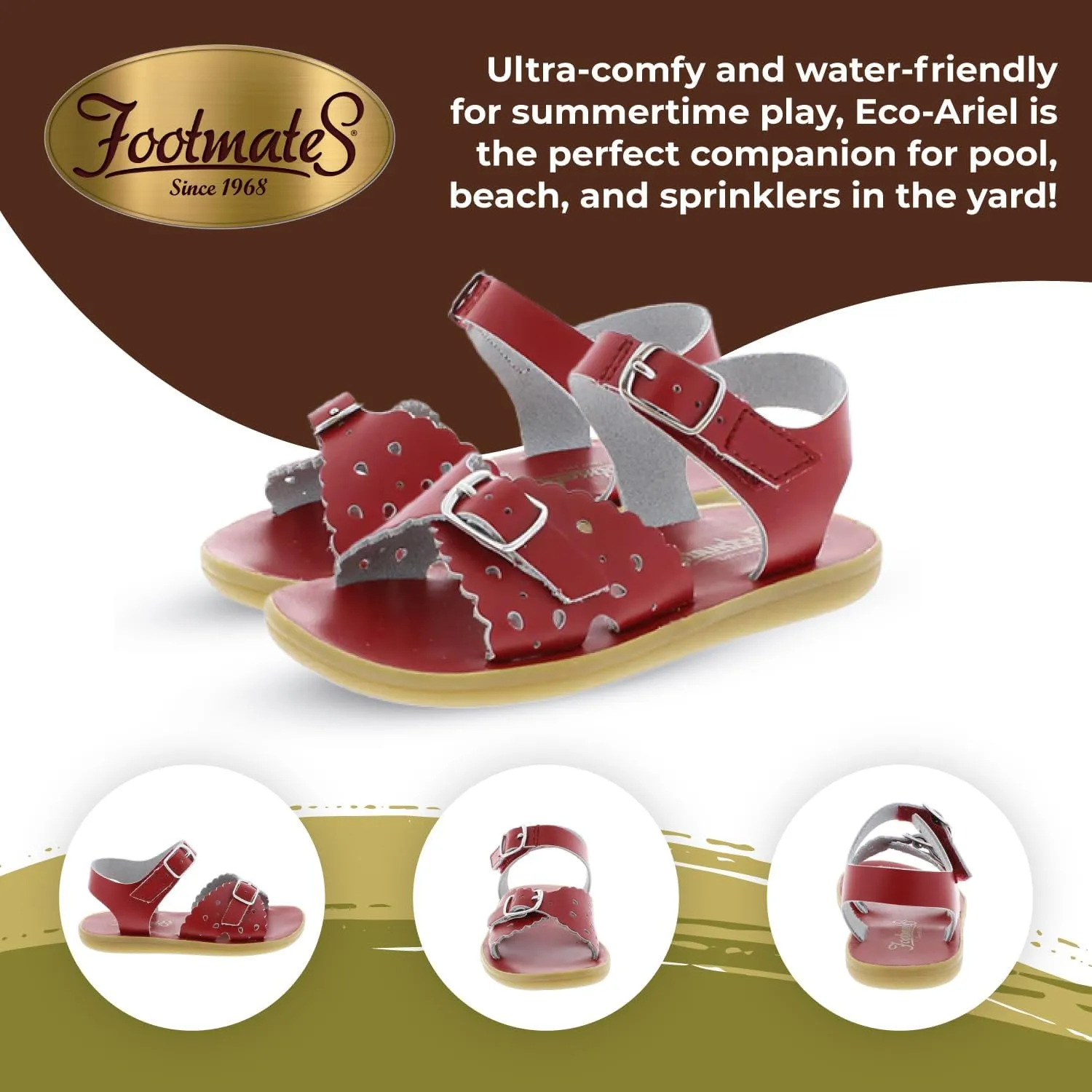 FOOTMATES Ariel and Eco-Ariel Waterproof Sandals for Girls and Boys with Slip-Resistant, Non-Marking Outsoles and Strap Closure for Infants, Toddlers, and Kids Ages 0-12
