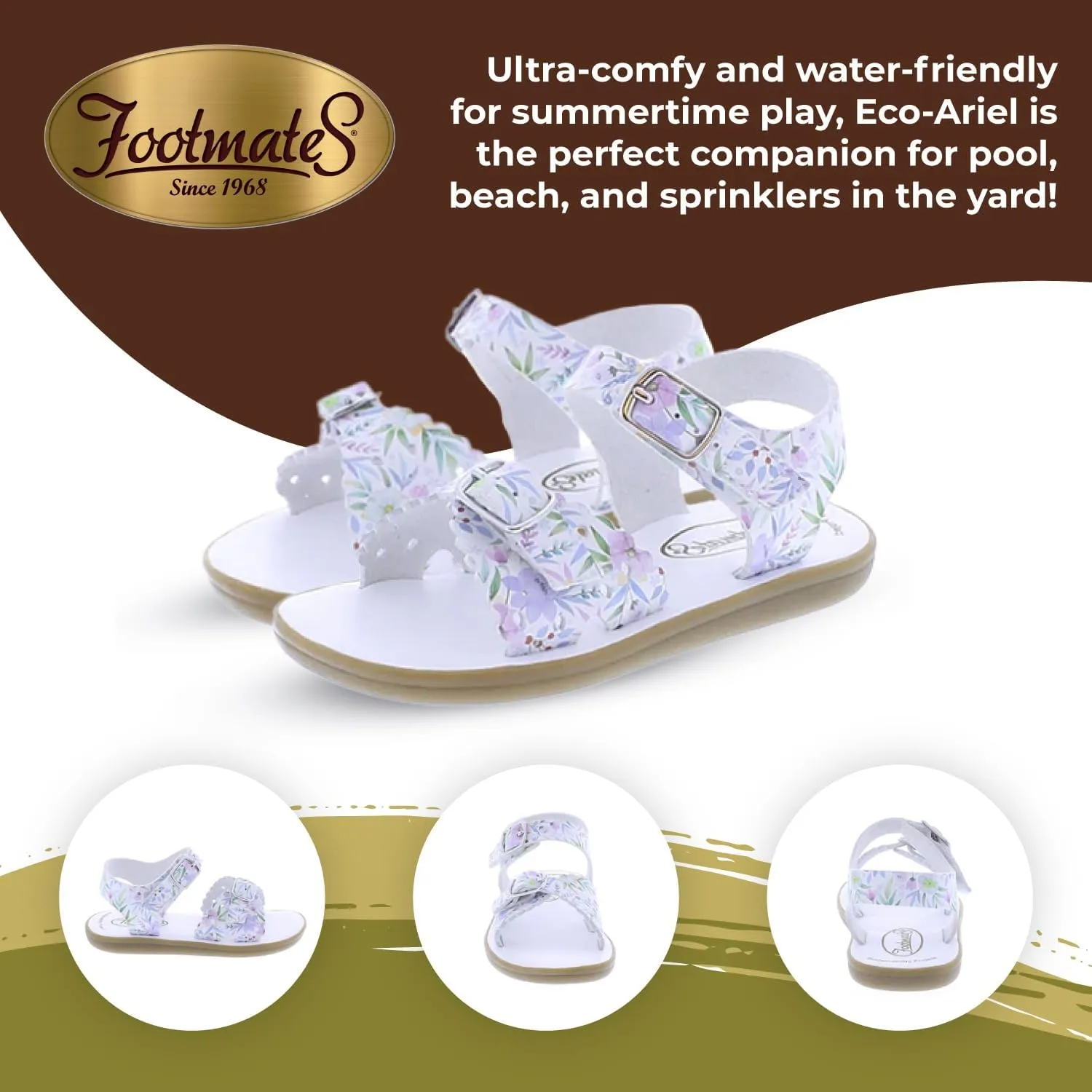 FOOTMATES Ariel and Eco-Ariel Waterproof Sandals for Girls and Boys with Slip-Resistant, Non-Marking Outsoles and Strap Closure for Infants, Toddlers, and Kids Ages 0-12