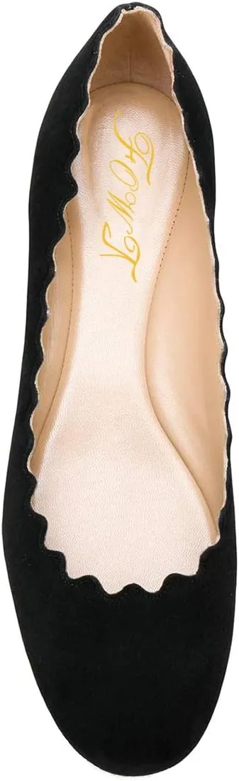 FOWT Suede Classic Round Toe Ballet Flats Wave Pattern Edge Super Low Heel Flat Solid Color Full Size Comfort Party Dress Casual Shoes 4-16 M US