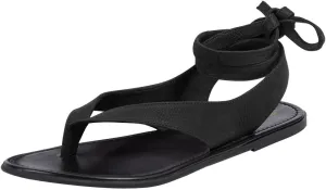 FOWT Women Split Round Toe Sandals Lace up Strappy Comfortable Flats Casual Summer Soft Flip Flop Shoes Size 4-16 US