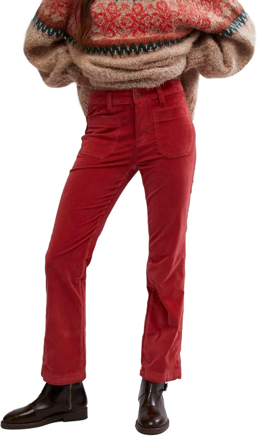 Free People Womens High Time Kick Flare Red Dahlia 4