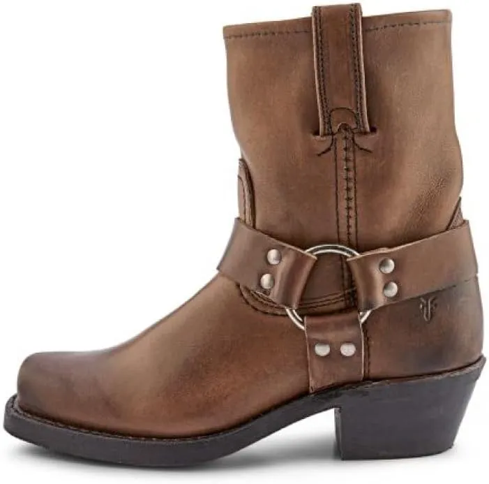 Frye Harness 8R Boots for Women Crafted from Washed and Oiled Italian Leather with Stacked Leather Heel and Rubber Outsole with Welt Construction