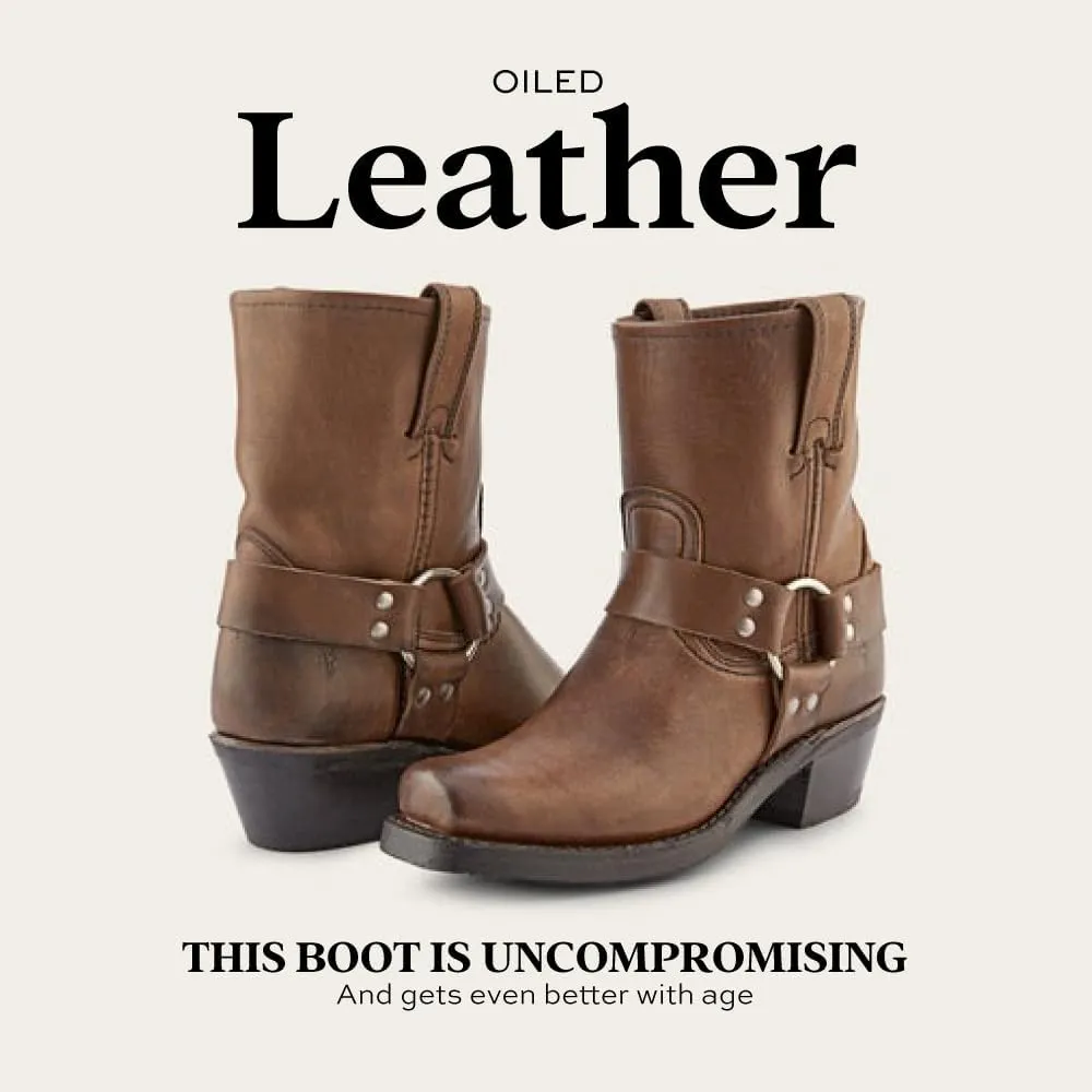 Frye Harness 8R Boots for Women Crafted from Washed and Oiled Italian Leather with Stacked Leather Heel and Rubber Outsole with Welt Construction