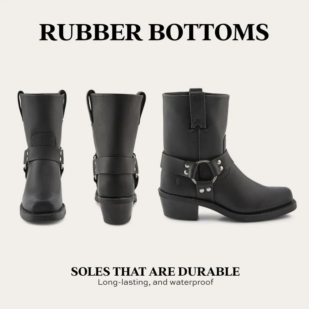 Frye Harness 8R Boots for Women Crafted from Washed and Oiled Italian Leather with Stacked Leather Heel and Rubber Outsole with Welt Construction