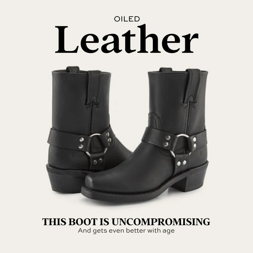 Frye Harness 8R Boots for Women Crafted from Washed and Oiled Italian Leather with Stacked Leather Heel and Rubber Outsole with Welt Construction