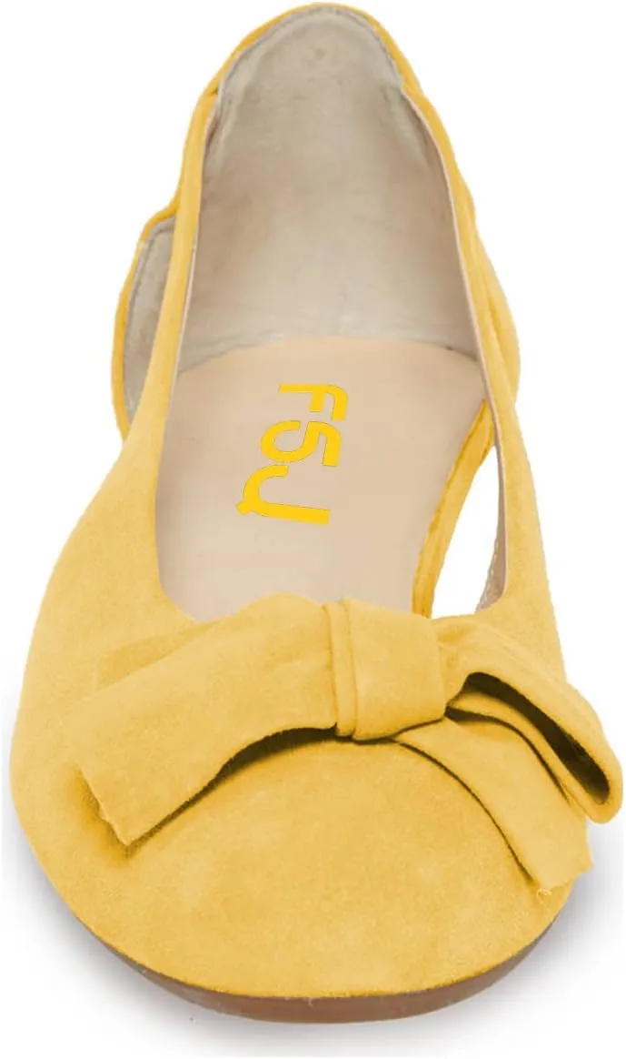 FSJ Women Cute Round Toe Ballet Flats Slip On Low Heels Pumps Bowknot Cutout Comfy Shoes Size 4-15 US