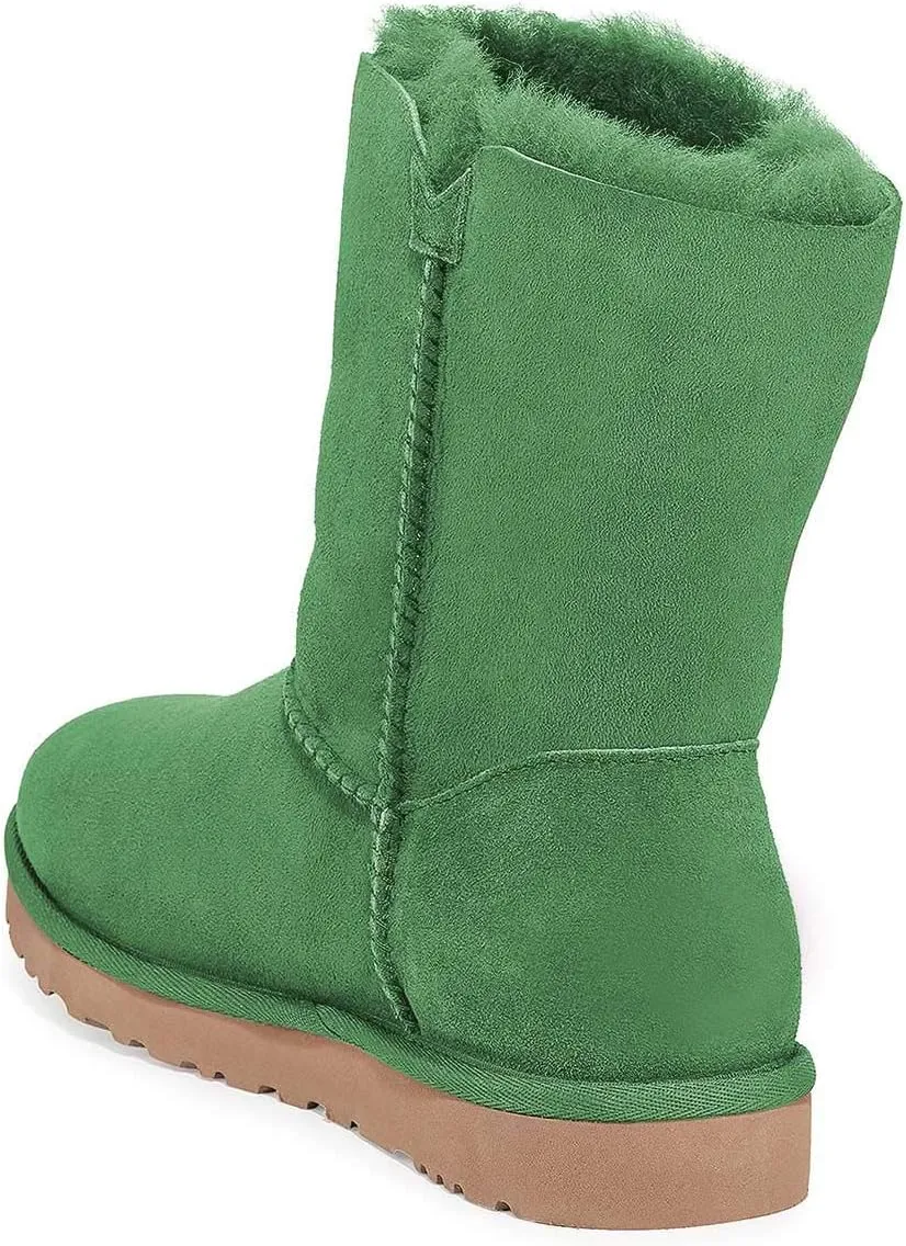 FSJ Women Winter Mid Calf Snow Boots Round Toe Flat Warm Fur Low Heel Comfy Shoes Size 4-15 US