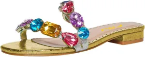 FSJ Women's Flat Jeweled Sandals Crystal with Rhinestone Slide Open Toe Casual Slip On Summer Beach Party Bridal Wedding Shoes Size 4-15 US
