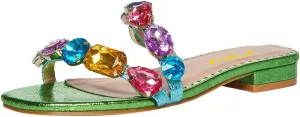 FSJ Women's Flat Jeweled Sandals Crystal with Rhinestone Slide Open Toe Casual Slip On Summer Beach Party Bridal Wedding Shoes Size 4-15 US