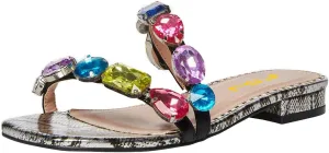 FSJ Women's Flat Jeweled Sandals Crystal with Rhinestone Slide Open Toe Casual Slip On Summer Beach Party Bridal Wedding Shoes Size 4-15 US