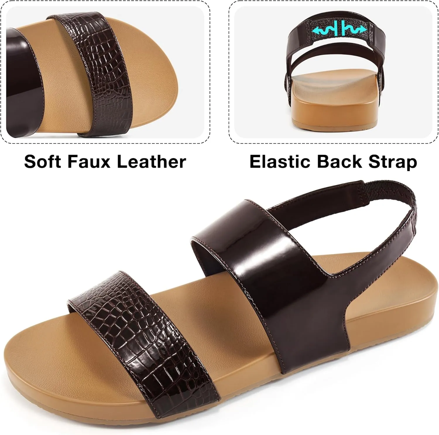 FUDYNMALC Womens Walking Sandals Comfortable: Summer Orthopedic Shoes Casual Slip On Footwear with Elastic Straps Outdoor Beach Flats