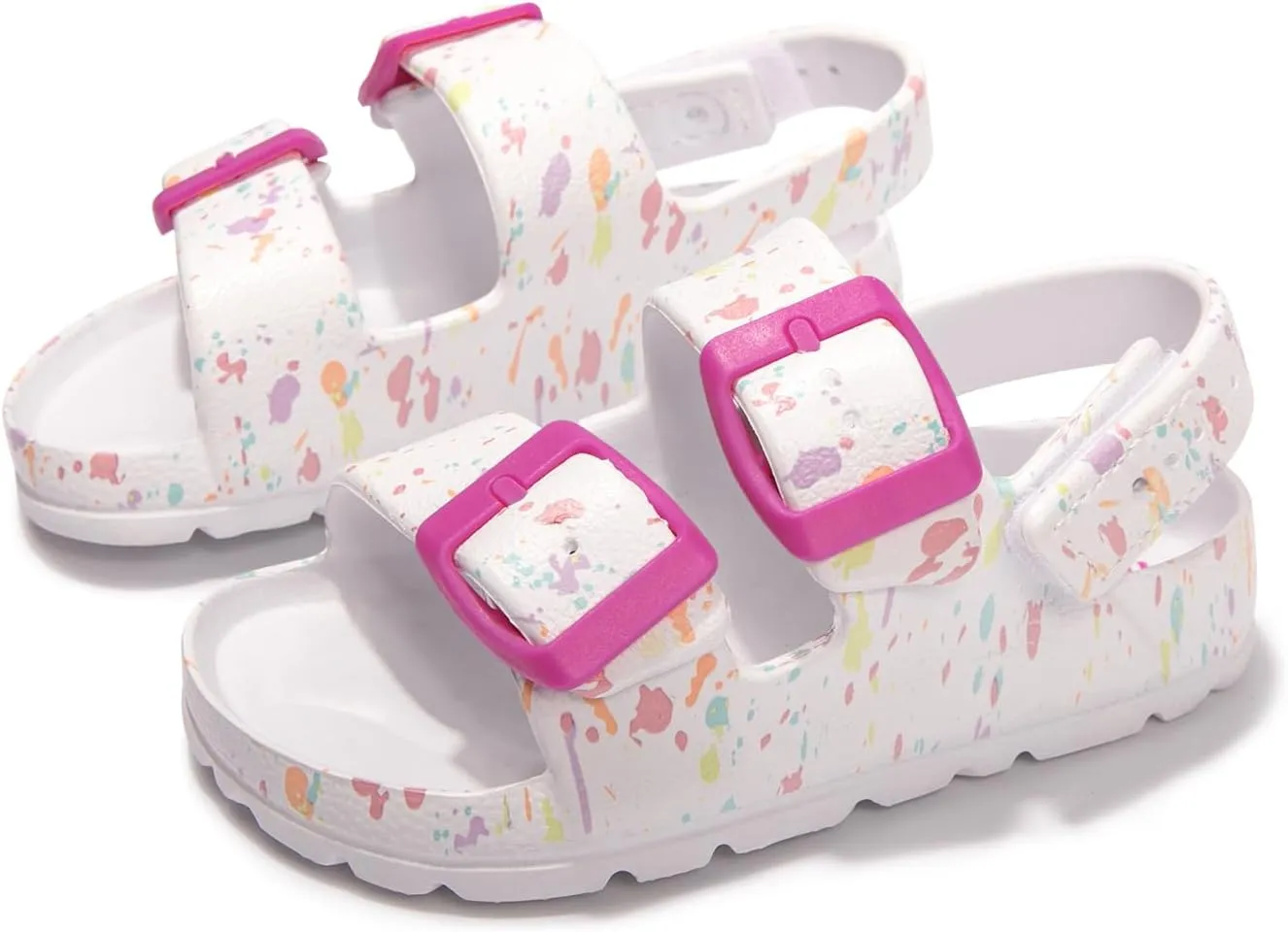 FUNKYMONKEY Unisex-Child Slides Double Buckle Adjustable EVA Flat Sandals for Boys Girls
