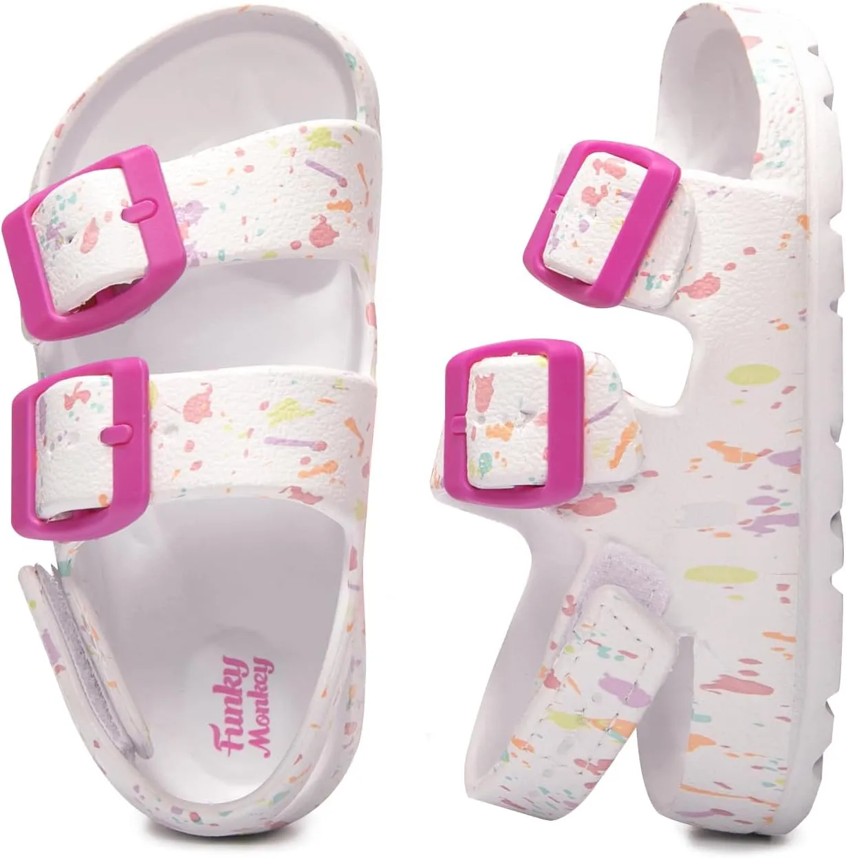 FUNKYMONKEY Unisex-Child Slides Double Buckle Adjustable EVA Flat Sandals for Boys Girls