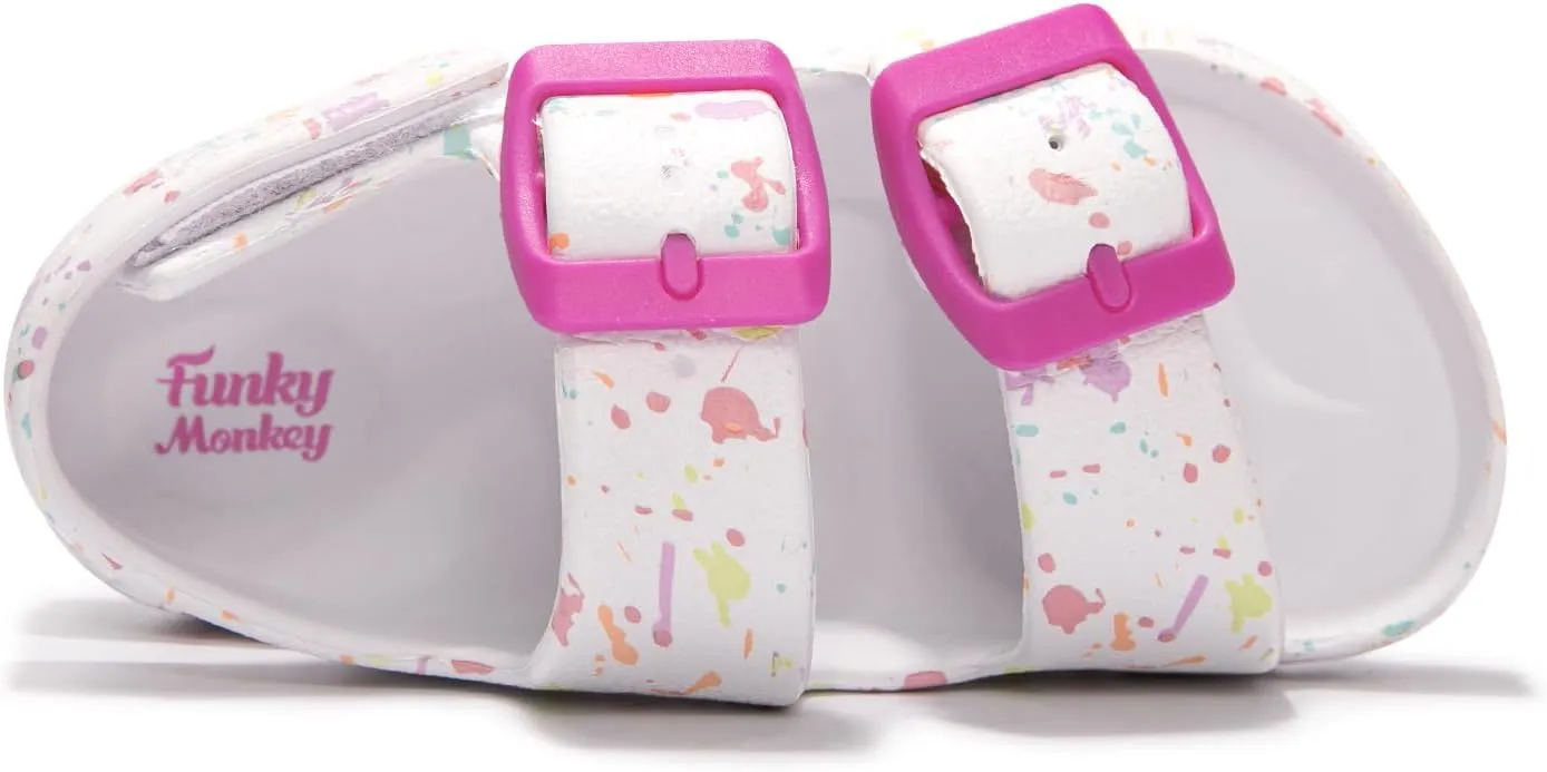 FUNKYMONKEY Unisex-Child Slides Double Buckle Adjustable EVA Flat Sandals for Boys Girls