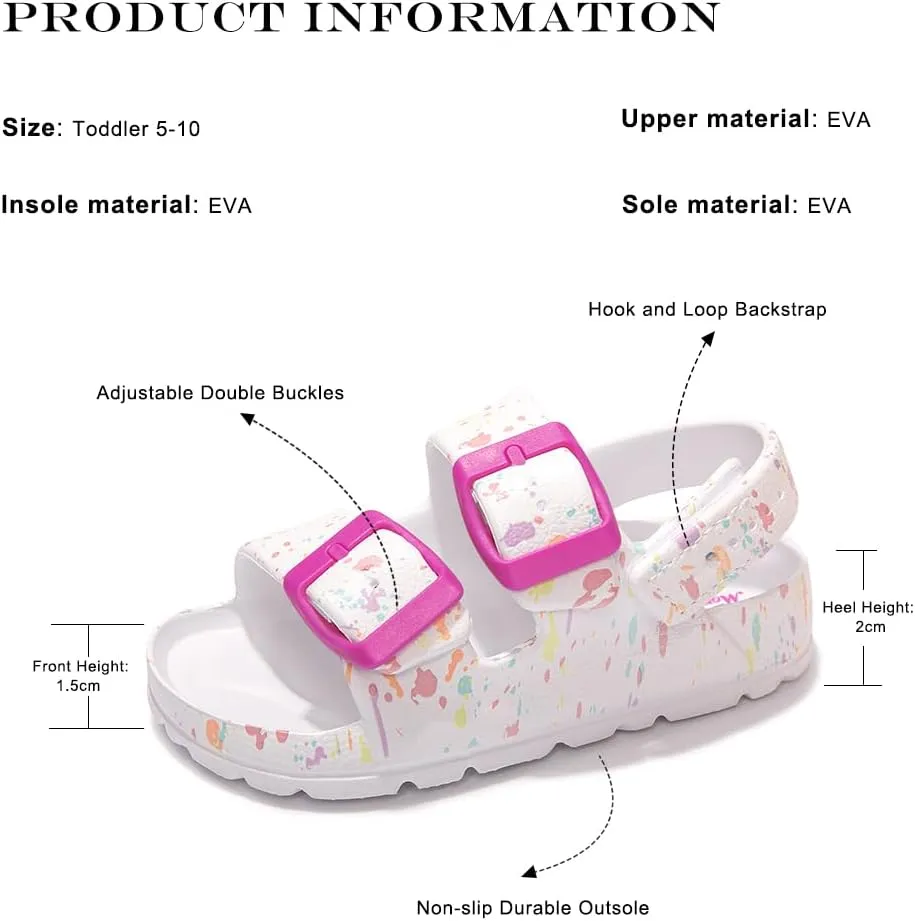 FUNKYMONKEY Unisex-Child Slides Double Buckle Adjustable EVA Flat Sandals for Boys Girls