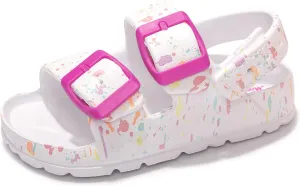 FUNKYMONKEY Unisex-Child Slides Double Buckle Adjustable EVA Flat Sandals for Boys Girls