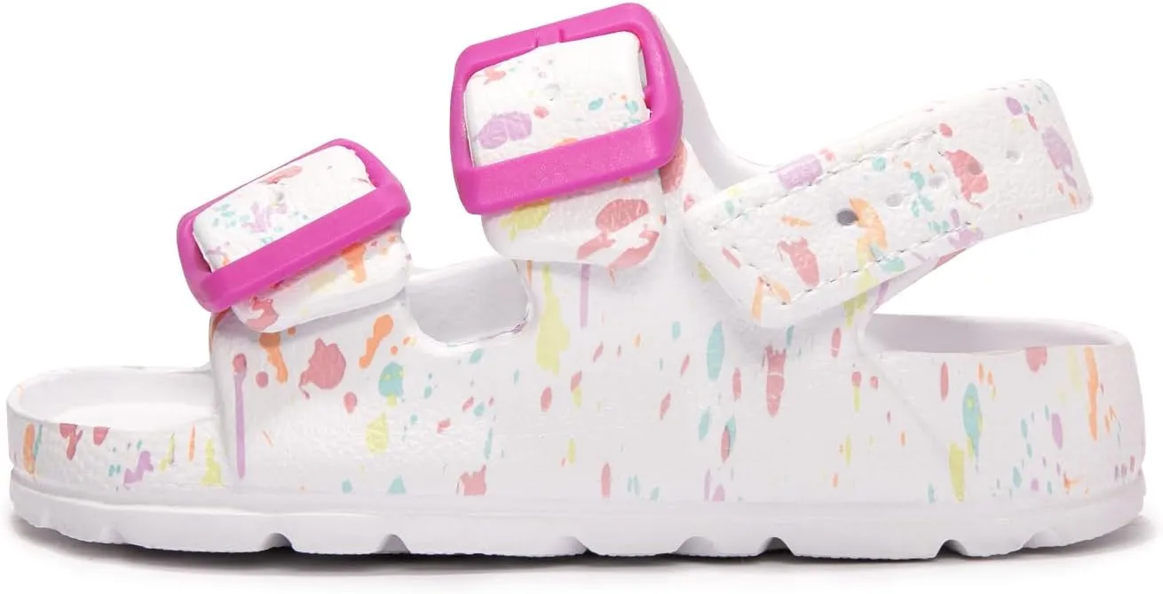 FUNKYMONKEY Unisex-Child Slides Double Buckle Adjustable EVA Flat Sandals for Boys Girls