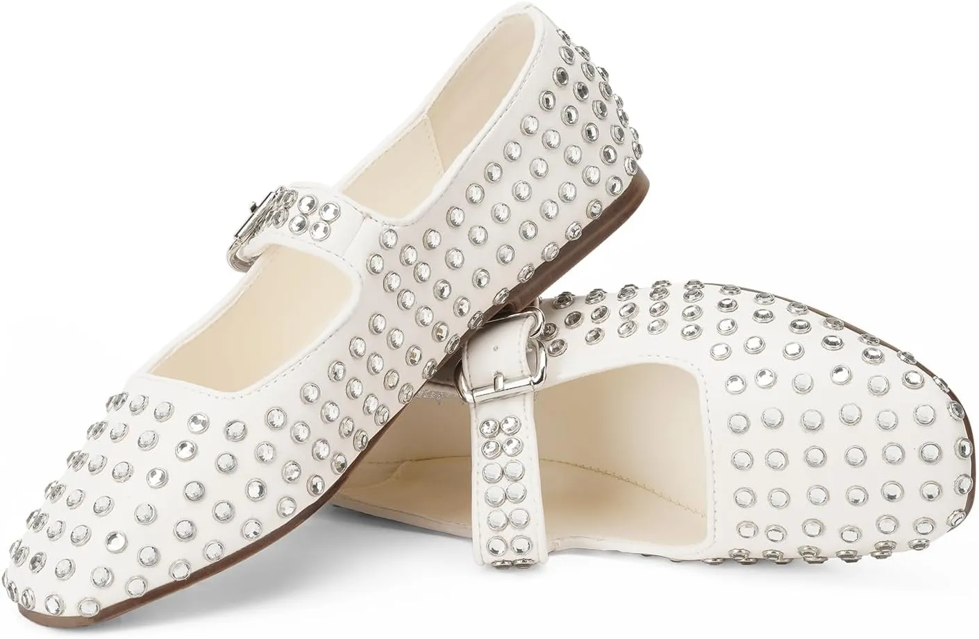FUNKYMONKEY Women's Diamond Square Toe Mary Jane Flats with Adjustable Buckle Casual Comfort Shoes