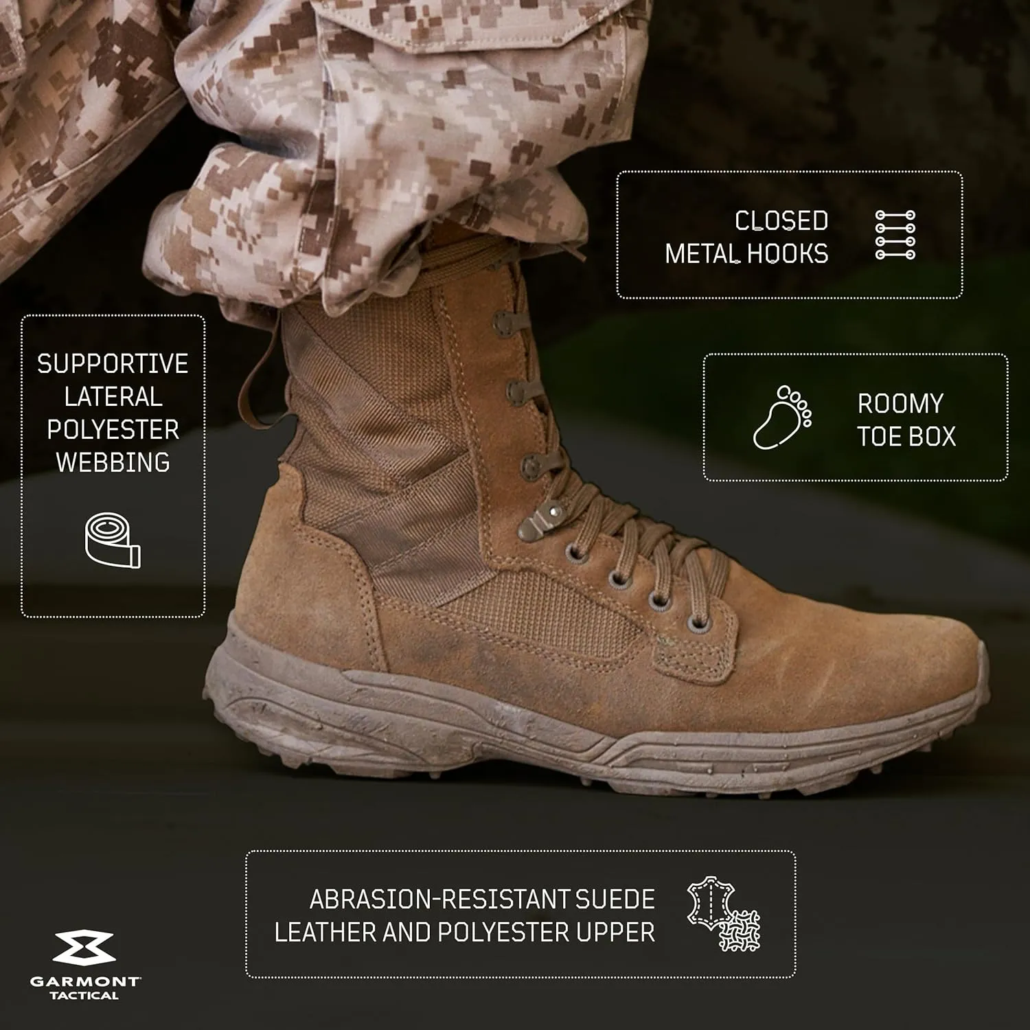 GARMONT TACTICAL T8 NFS 670 Military Combat Boots for Men and Women, Army, Air Force, AR670-1 Compliant Footwear, Lightweight, Suede Leather