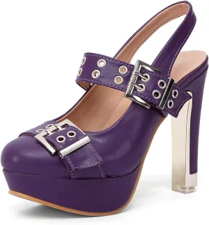 getmorebeauty Women's Buckle Strap Slingback Pumps Chunky High Heels Closed Toe Platform Sandals Prom Dress Shoes