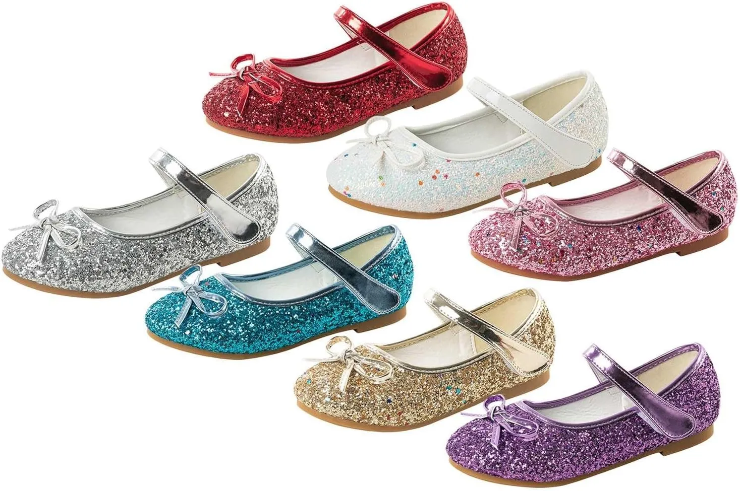 Girls Cute Bowknot Glitter Dress Shoes Mary Jane Low Heels Party Wedding Prom Formal Shoes for Preppy Teens Kids