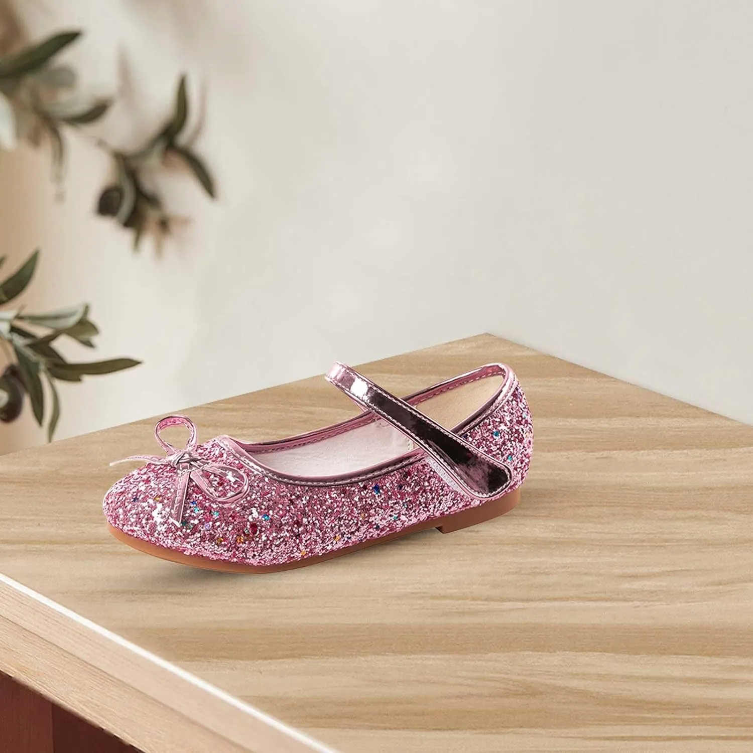 Girls Cute Bowknot Glitter Dress Shoes Mary Jane Low Heels Party Wedding Prom Formal Shoes for Preppy Teens Kids