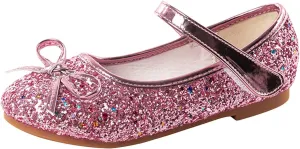 Girls Cute Bowknot Glitter Dress Shoes Mary Jane Low Heels Party Wedding Prom Formal Shoes for Preppy Teens Kids
