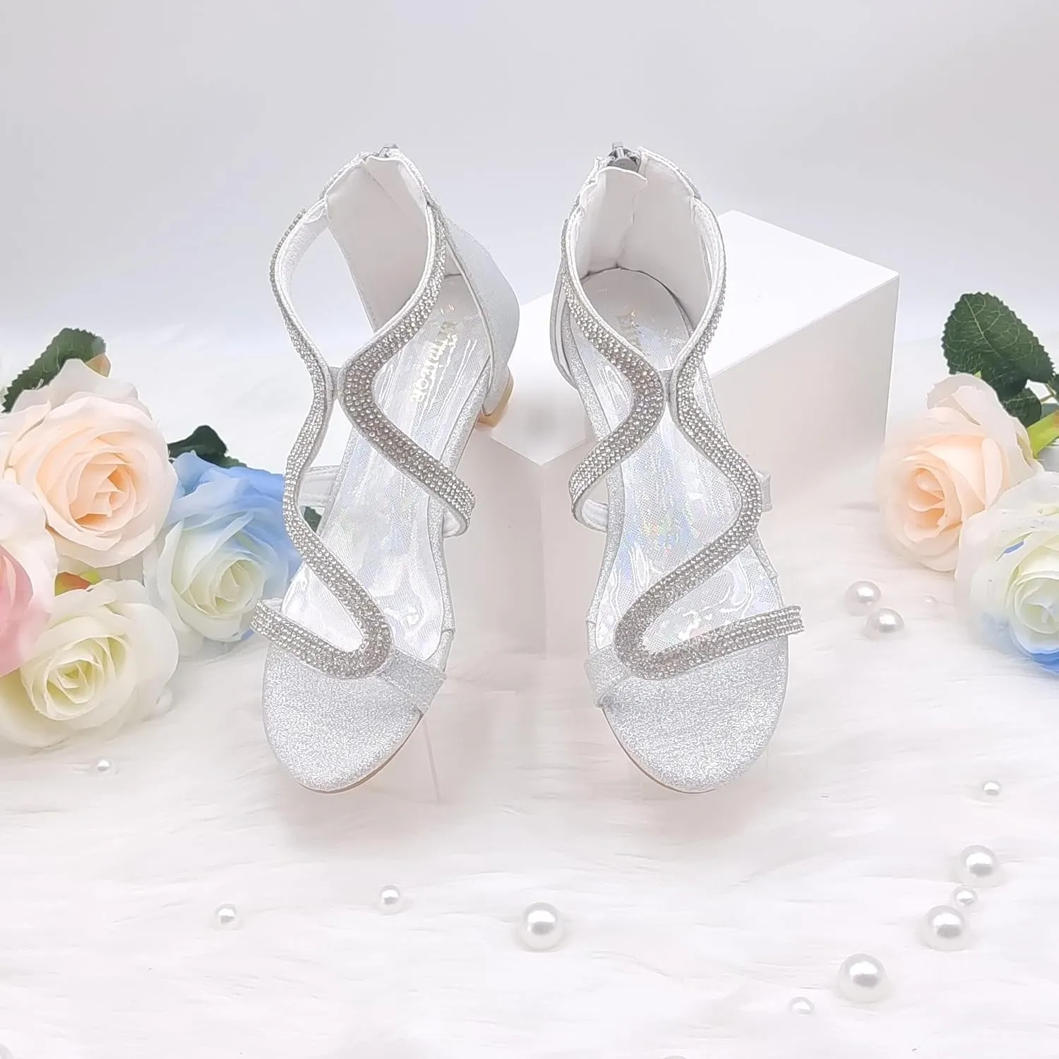 Girls High Heels Glittle Wedding Party Dress Shoes Flower Girl Pump Sandals for Toddler Little Big Kid