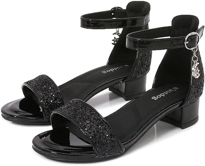Girls Low Heel Chunky Sandals Wedding Dress Pumps Shoes