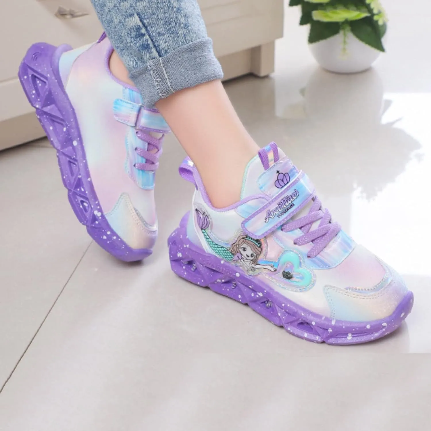 Girls’ Princess Shoes Slip On Light-Up Sneakers Mermai𝐝 Shoes Breathable Mesh Sneakers Toddler Girl Tennis Shoes