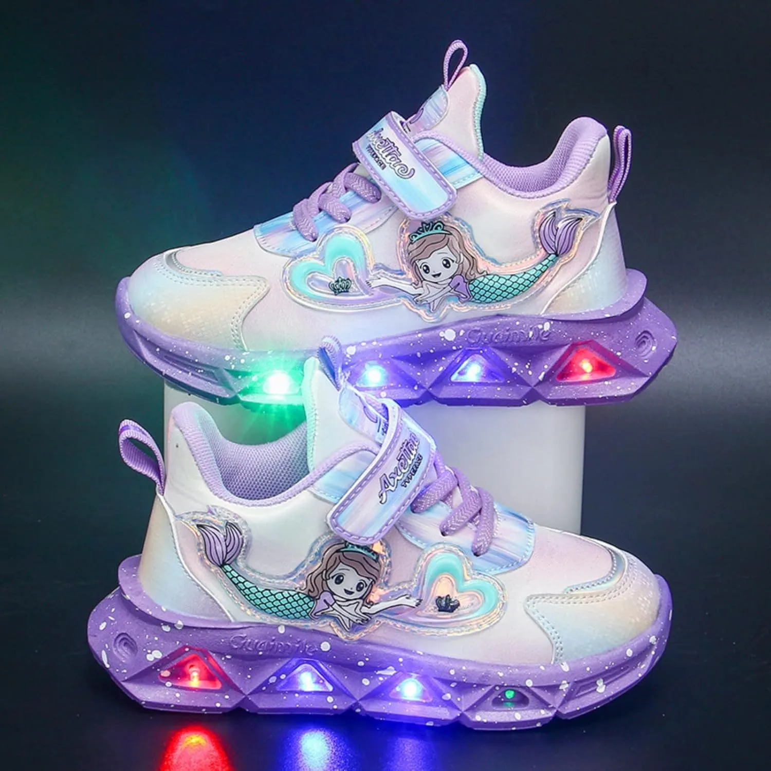 Girls’ Princess Shoes Slip On Light-Up Sneakers Mermai𝐝 Shoes Breathable Mesh Sneakers Toddler Girl Tennis Shoes