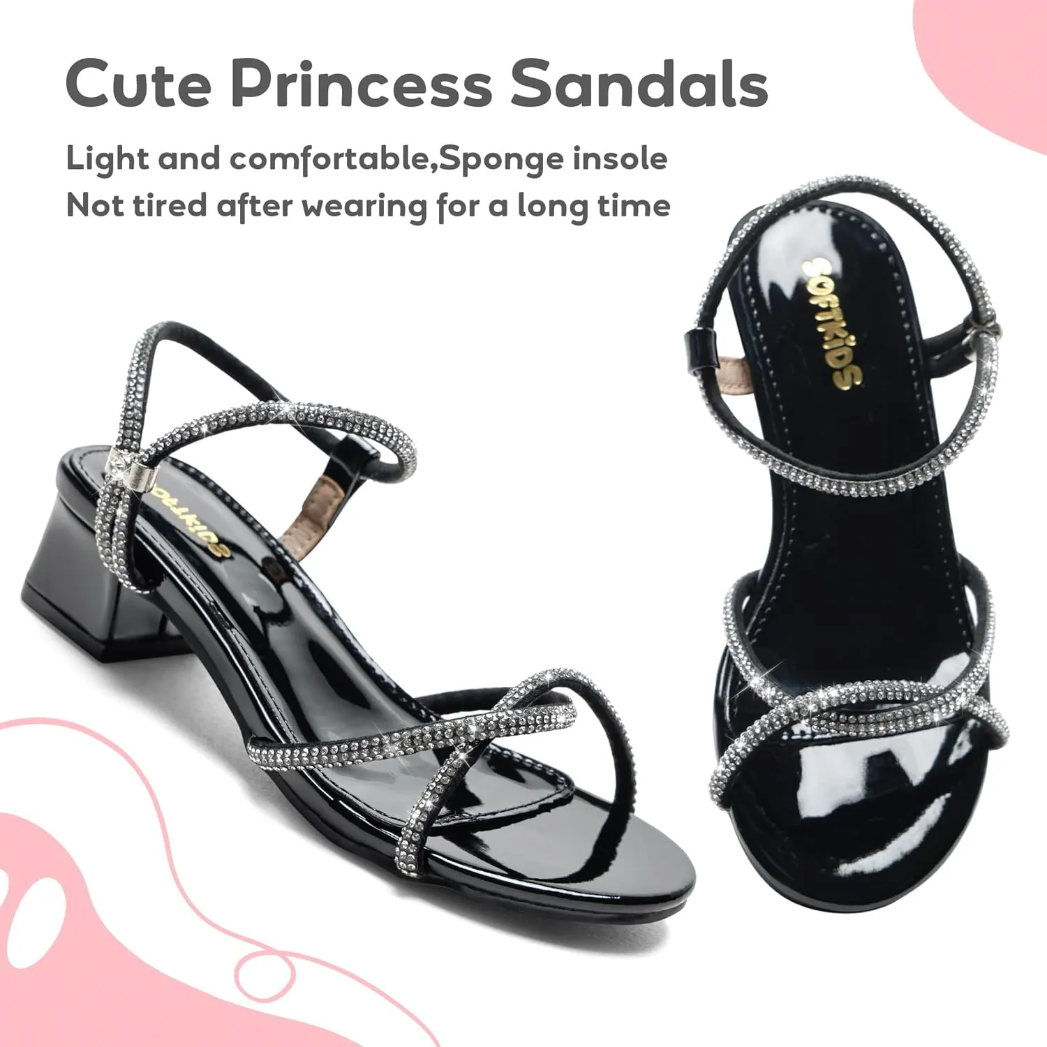 Girls Sandals Low Heels Girl Dress Shoes Open Toe Flower Girl Wedding Party for Toddler Little Big Kid