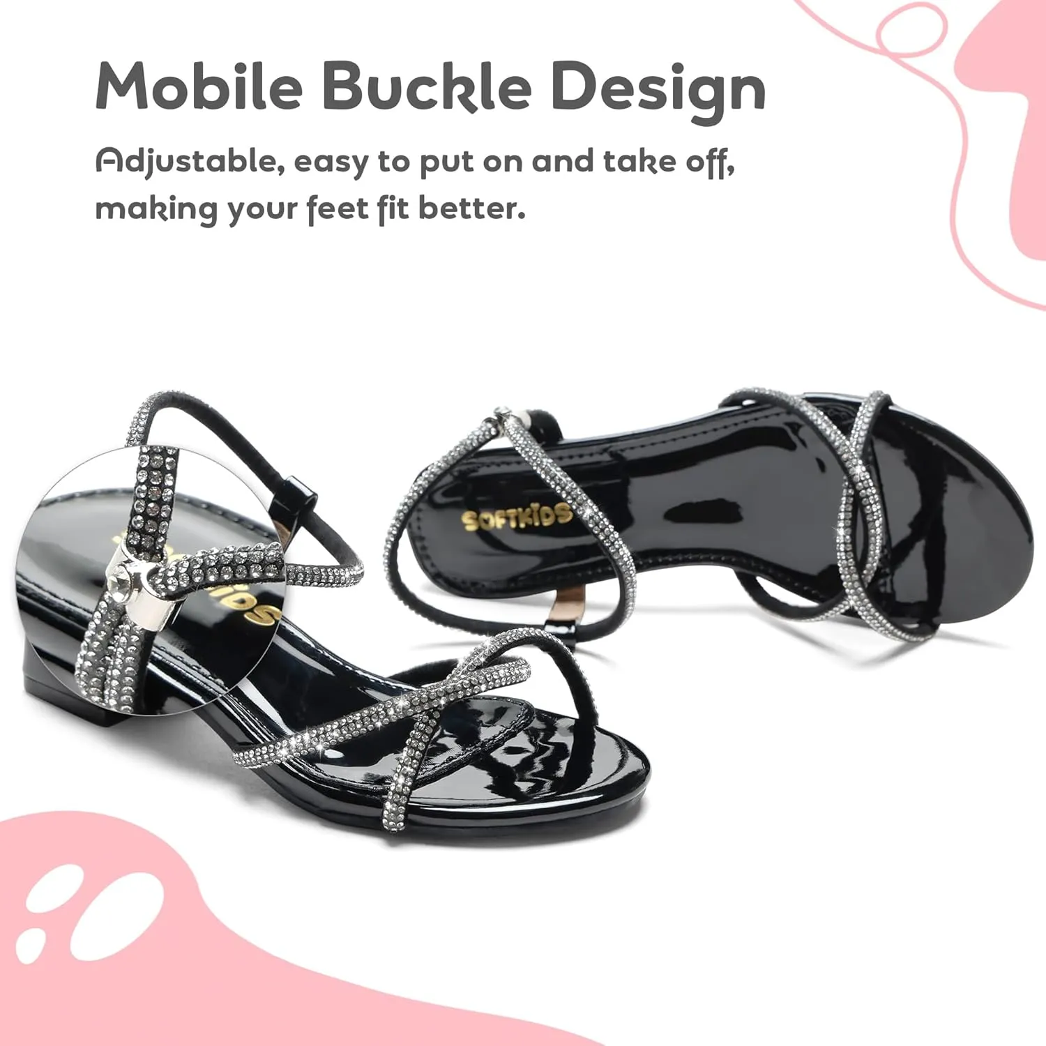 Girls Sandals Low Heels Girl Dress Shoes Open Toe Flower Girl Wedding Party for Toddler Little Big Kid