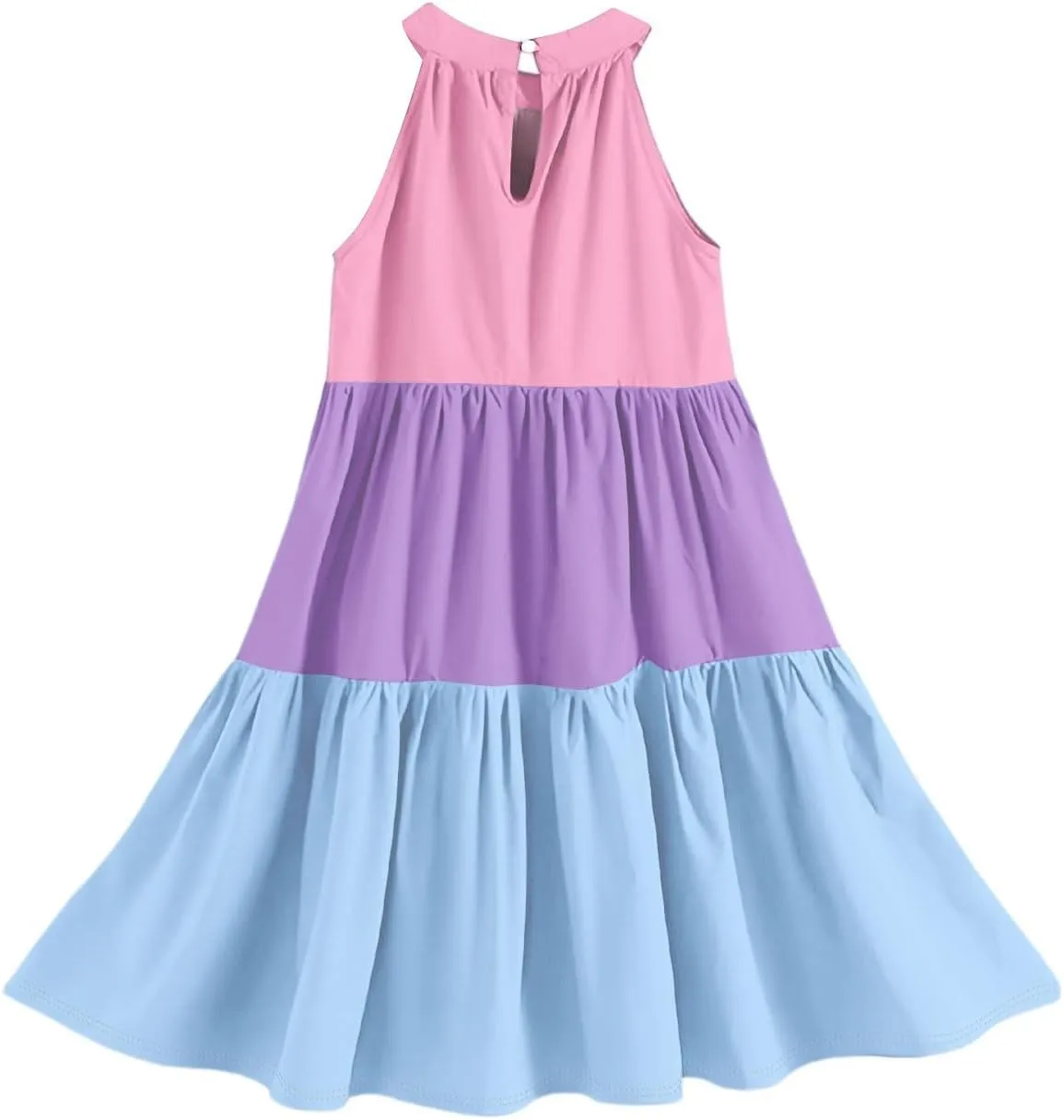 Girls' Sleeveless Color Block Dress Summer Casual Tiered Sundress for Kids Lightweight and Breathable