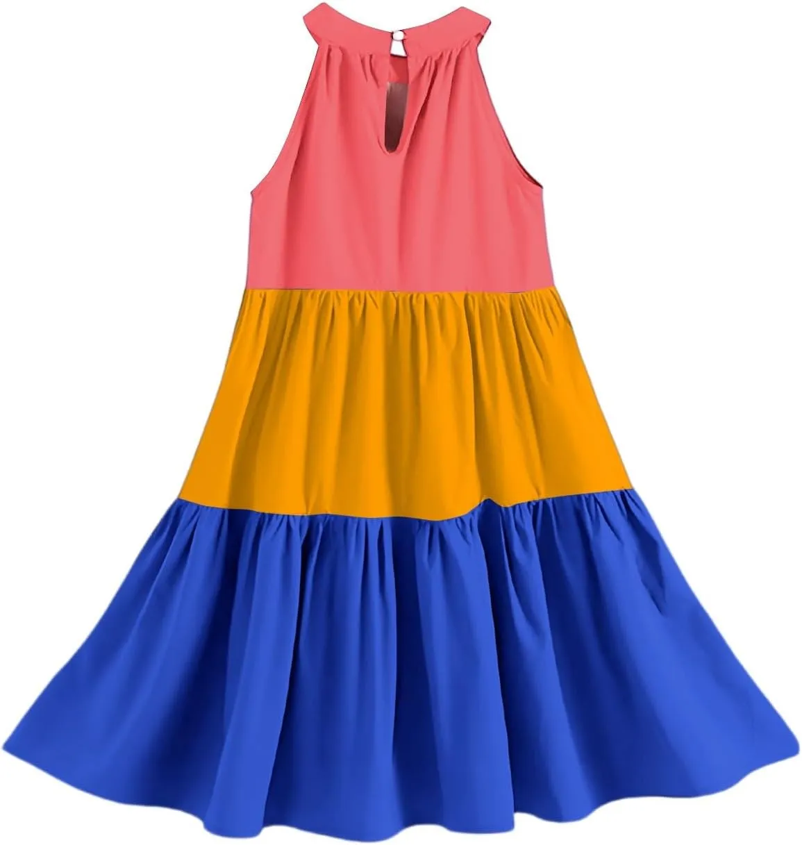 Girls' Sleeveless Color Block Dress Summer Casual Tiered Sundress for Kids Lightweight and Breathable