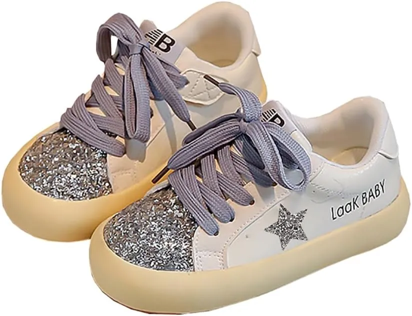 Girls Sparkle Star Casual Sneakers Glitter Sequin Sports Tennis Shoes