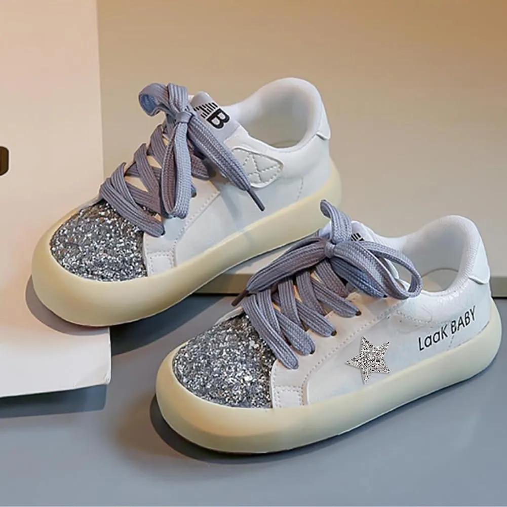Girls Sparkle Star Casual Sneakers Glitter Sequin Sports Tennis Shoes