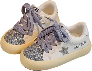 Girls Sparkle Star Casual Sneakers Glitter Sequin Sports Tennis Shoes