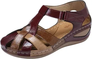 Gladiator Sandals for Women 2025 Dressy Ankle Strap Sandals Vintage Roman Style Closed Toe Casual Wedge Shoes Anti-Slip Sandals Hollow Out Comfortable Breathable Shoes Outdoor Walking
