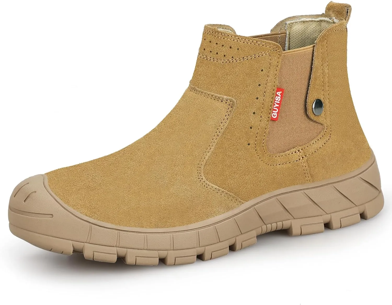 GLANOUDUN Welding Work Boots for Men High top Steel Toe Boots Indestructible Men's Steel Toe Shoes Slip on Construction Shoes Laceless Safety Welder Footwear Brown,6.5