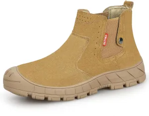 GLANOUDUN Welding Work Boots for Men High top Steel Toe Boots Indestructible Men's Steel Toe Shoes Slip on Construction Shoes Laceless Safety Welder Footwear Brown,6.5