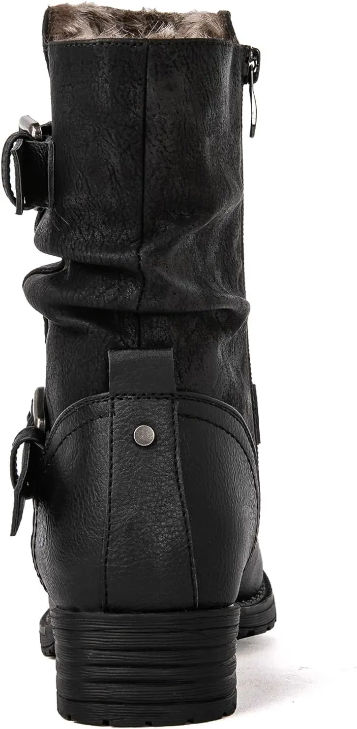 GLOBALWIN Women's Fur Booties Fashion Combat Ankle Boots For Women