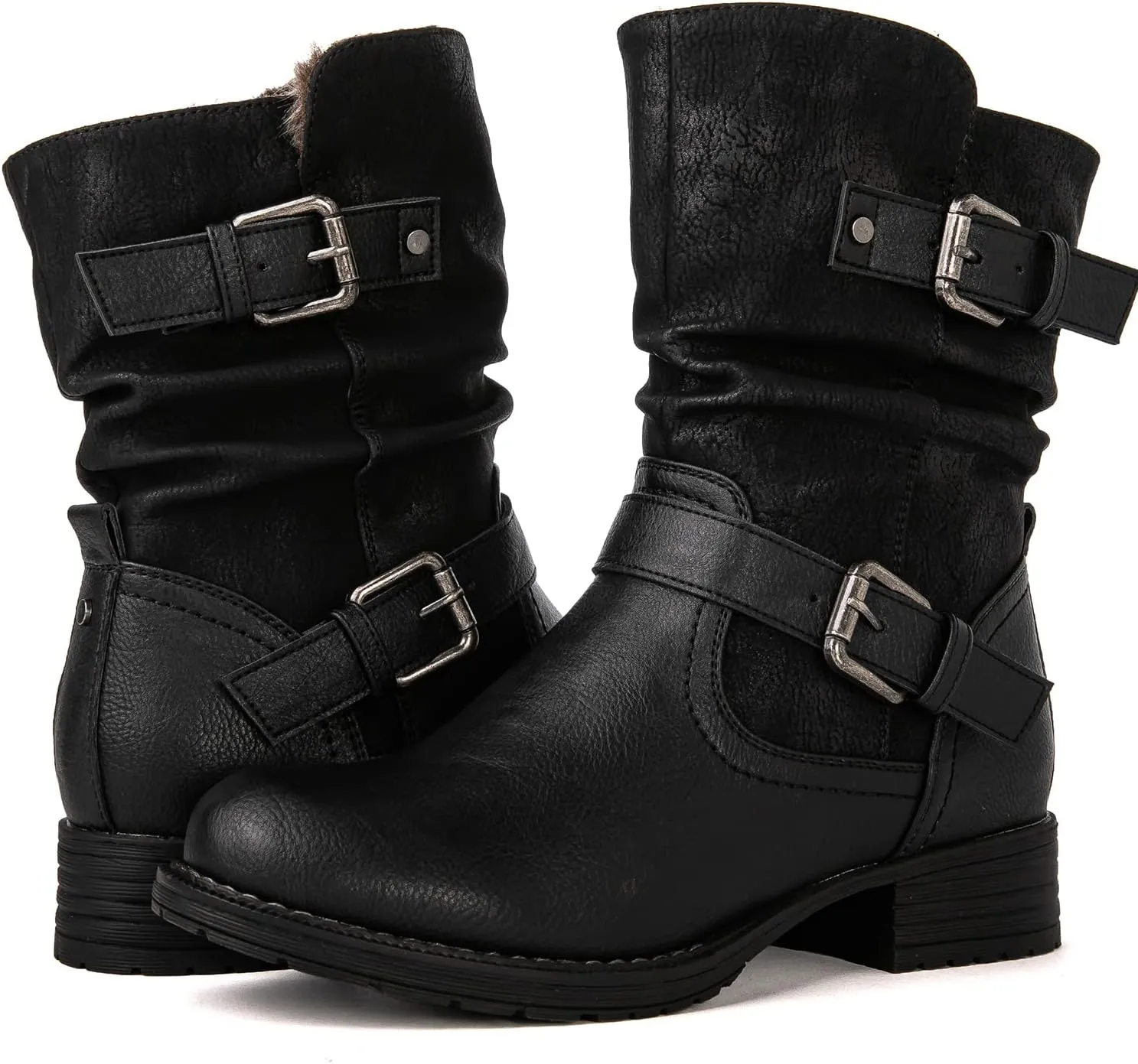 GLOBALWIN Women's Fur Booties Fashion Combat Ankle Boots For Women