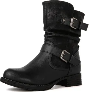 GLOBALWIN Women's Fur Booties Fashion Combat Ankle Boots For Women