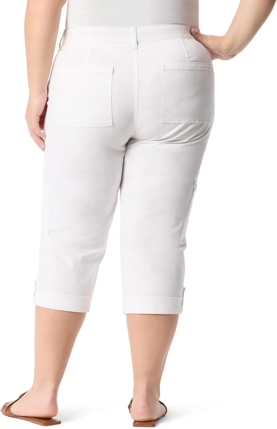 Gloria Vanderbilt Women's Cargo Capri Tab Roll Cuff with Zip Front and Elastic Waist Standard
