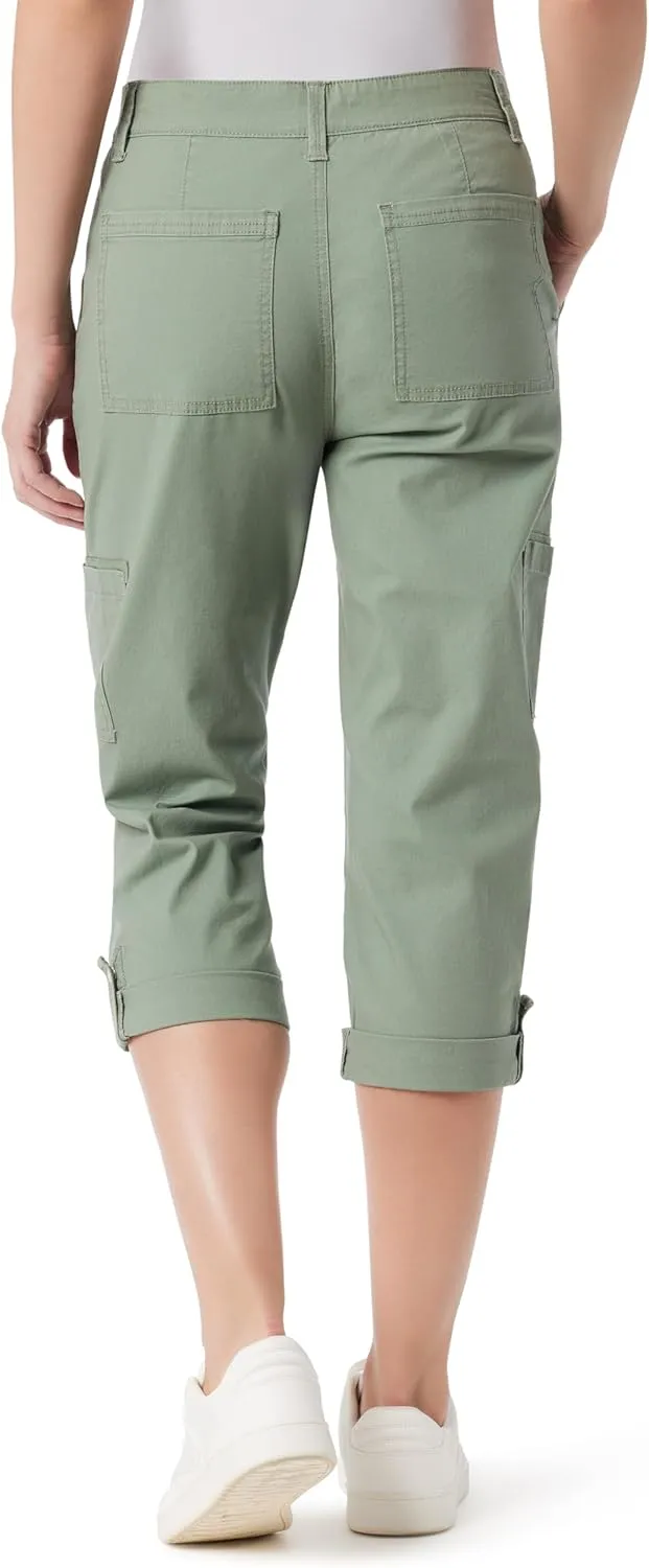 Gloria Vanderbilt Women's Cargo Capri Tab Roll Cuff with Zip Front and Elastic Waist Standard