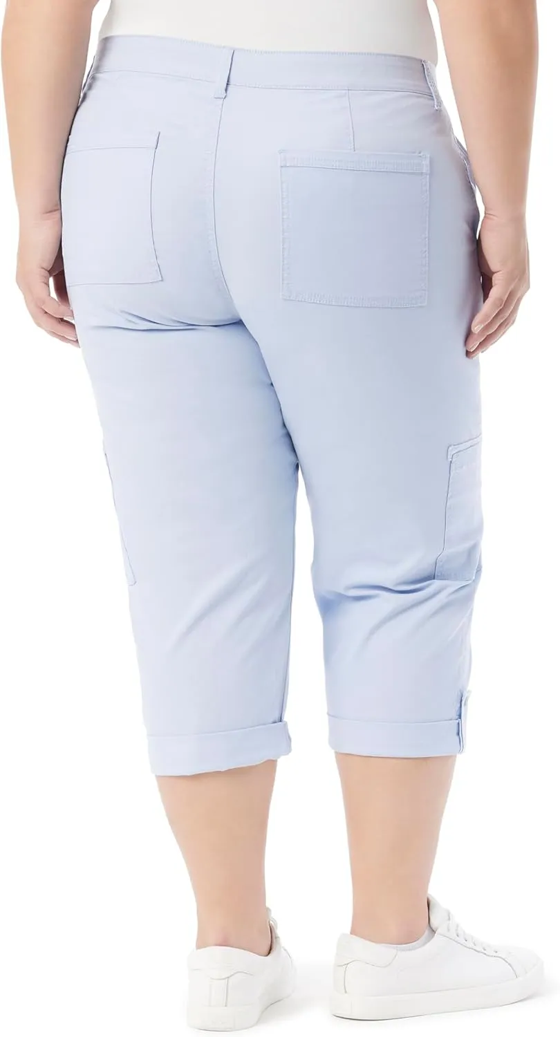 Gloria Vanderbilt Women's Cargo Capri Tab Roll Cuff with Zip Front and Elastic Waist Standard
